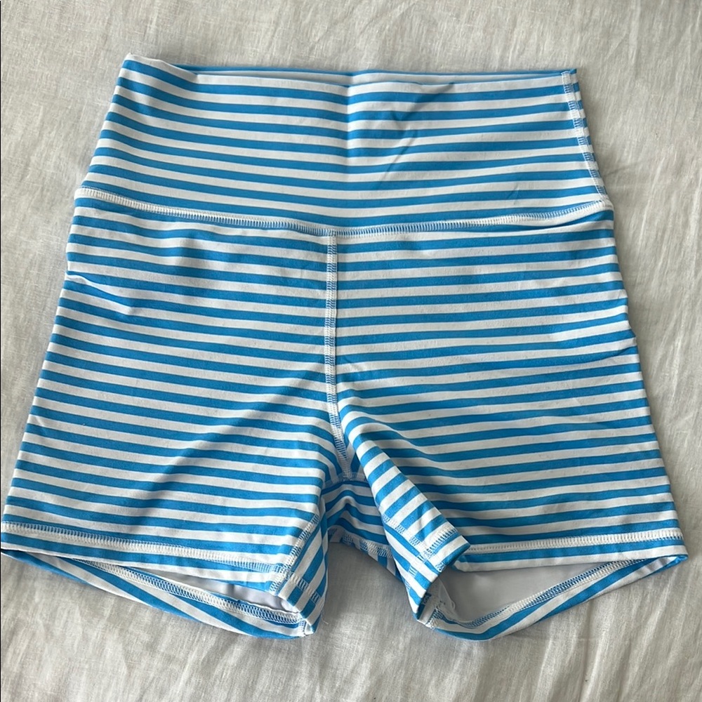 Fleo Blue and White Striped Higher Rise Shorts
